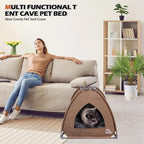 Winsterch Cat Bed Cave for Indoor Cats, Small Pet Tent Cave for Cats, Kittens, and Small Dogs, Warming Cat House with Removable Washable Cushion (18.5'‘ x 18.5’' x 15.8'', Brown)