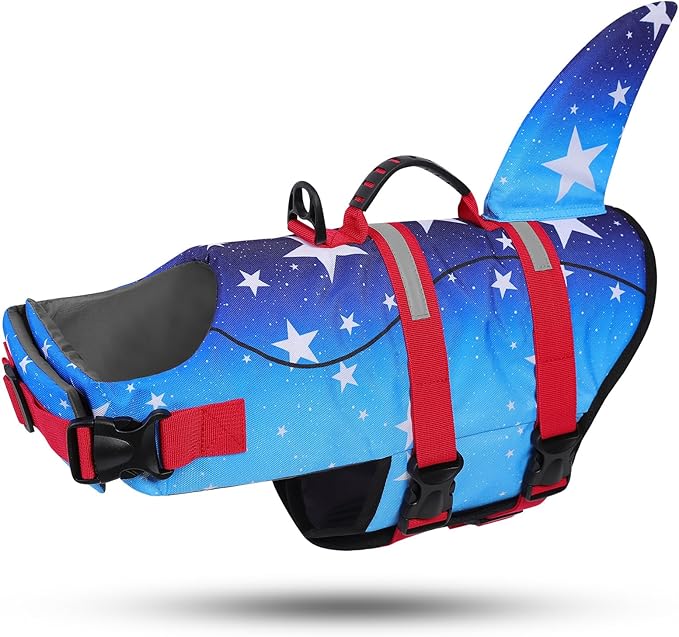 ASENKU Dog Life Jacket - Pet Safety Vest for Swimming & Boating, Shark Life Jacket with Floatation, Dog Lifesavers Swimsuits for Small Medium Large Dogs (GradStar, M)