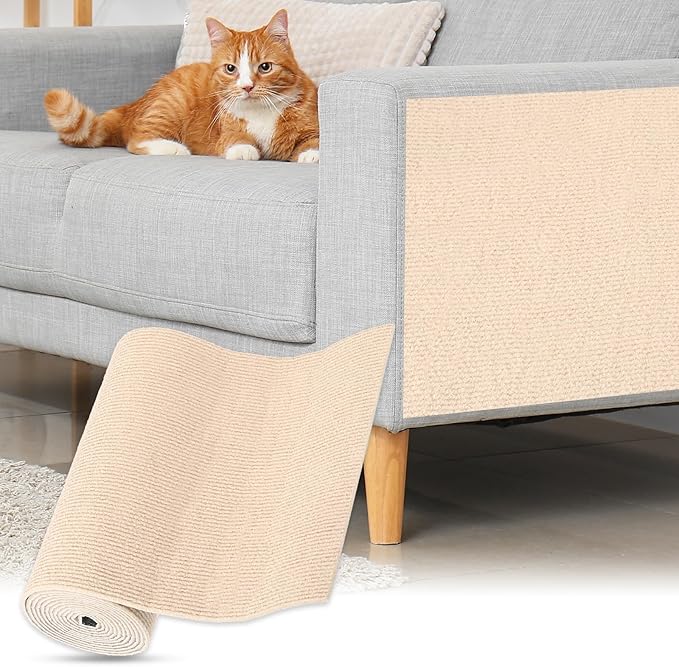 uxcell Self-Adhesive Cat Scratching Mat, 1 Roll 118" x 11.8" Couch Protector from Cat Claws for DIY Sofa, Wall, Doors, Cut Anti Cat Scratch Pad Carpet Mat, Khaki