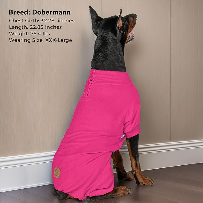 cyeollo Fleece Dog Pajamas Large Dog Pjs Jumpsuit Thermal Dogs Onesie Stretchable Doggie Coat Pet Clothes for Medium to Large Sized Dogs, Color Fuchsia