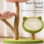 797Audio Natural Wood Flower Cat Tree, Modern Cat Tower with Real Solid Wood Branch, Luxury Aesthetic Cat Tree with Scratching Post, Scratch Pad, Cat Tree Tower for Indoor Large Adult Cats, Baby Pink