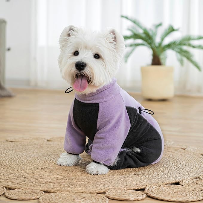 Fleece Dog Coat for Small Medium Dog,Pullover Pajamas Jumpsuit Bodysuit Puppy Coats with Legs, Pet Windproof Warm Cold Weather Jacket Full Body Vest Cozy Snowsuit Outfit Clothes (Purple, XL)