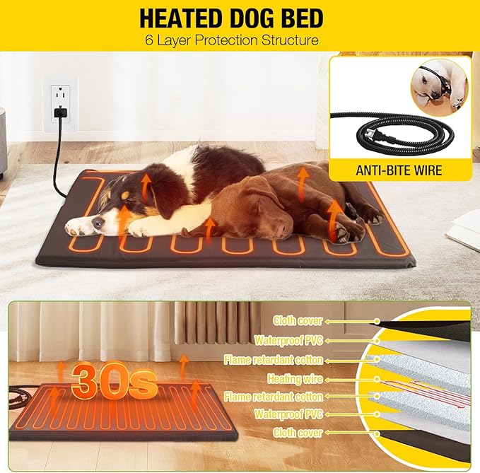 Aivituvin Dog House Outdoor Heated Dog Kennel with Insulated Liner & Heater for Winter Strong Iron Frame Large Dog Cage for Small & Medium Dogs,33.5"