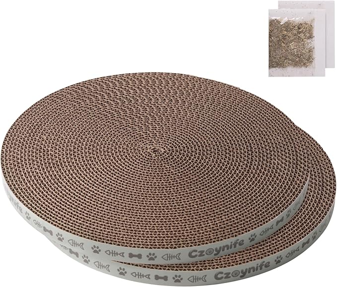 Round Cat Scratcher Pad 10 Inch Diameter - 3/5 Inch Thick Cardboard Refill, Universal for Round Scratching Posts, Standalone for Indoor Cats (2 PCS)