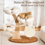 Modern Cat Tree Tower for Indoor Cats Large Adult, 37 inch Flower Cat Tree with Scratching Post, Luxury Aesthetic Cat Tree with Cloud-Soft Flower Perches and Physical Mouse-Sound Hanging Toy