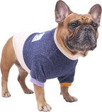 iChoue Pet Dog Crewneck Sweater Color Block Pullover Winter Warm Clothes for French Bulldog Frenchie Pug Puppy - Navy and Beige/Small