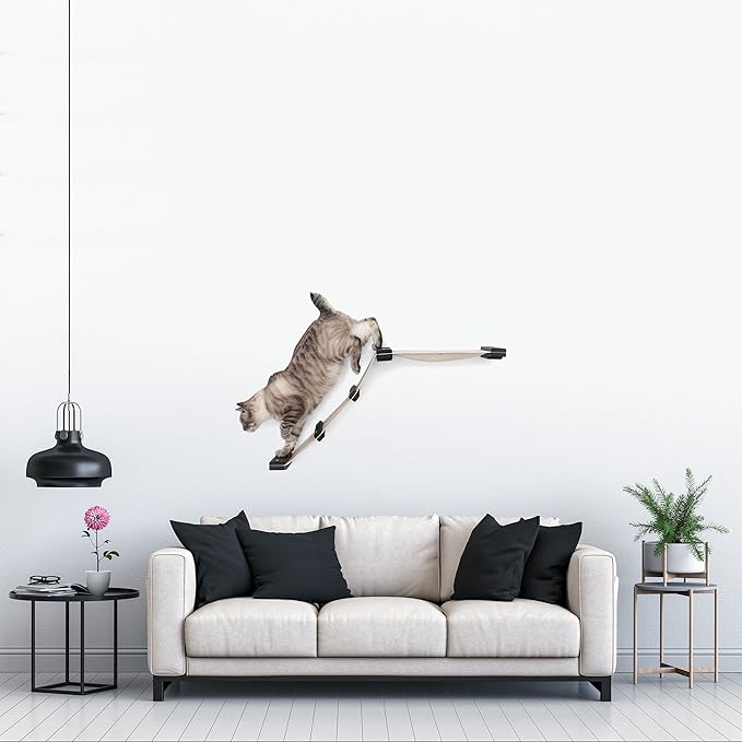 Catastrophic Creations Cat Tree with Hammock Perch – Mounting Wall Cat Shelves w/Canvas Fabric – Bamboo Wood Cat Tree Floating Steps – Lounger & Climber Cat Trees – Modern Cat Furniture