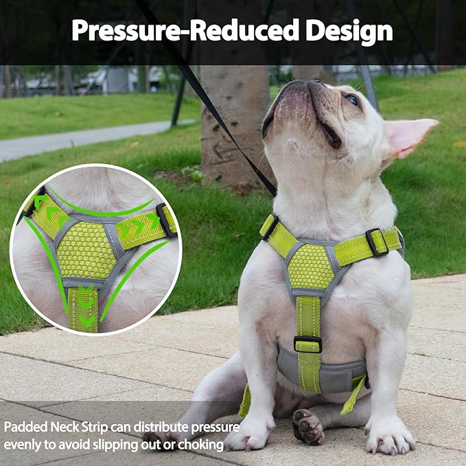 Huntboo Escape Proof Dog Harness, Escape Artist Harness, Reflective Dog Harness with Handle, Durable,Adjustable Vest for Small Medium Large Dogs Walking, Training, and Running Gear(Green,S)