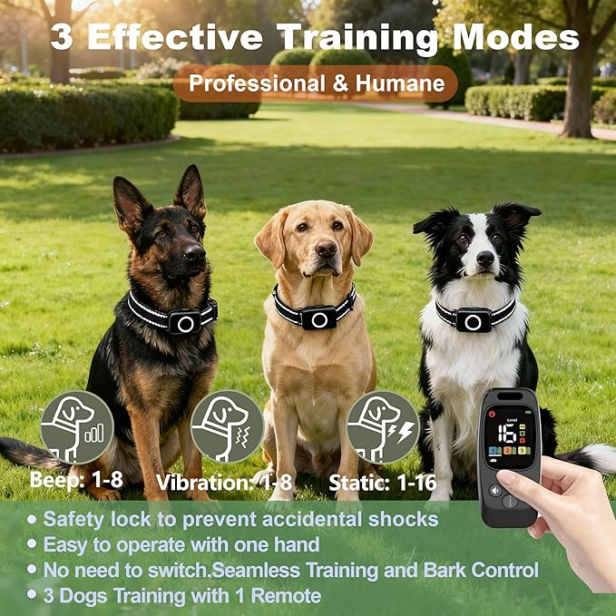 3-in-1 Dog Training Collar,Anti-Bark & Activity Monitor,3300ft Remote Range, LED Light, 3 Training Modes Beep Vibration Shock, Rechargeable Waterproof Dog Shock Collar for Small Medium Large Dogs