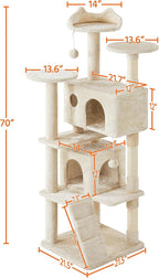 Topeakmart 70in Cat Tree, Multi-Level Cat Tower with Scratching Post Dangling Ball and Condos Cat Furniture for Indoor Cats, Beige