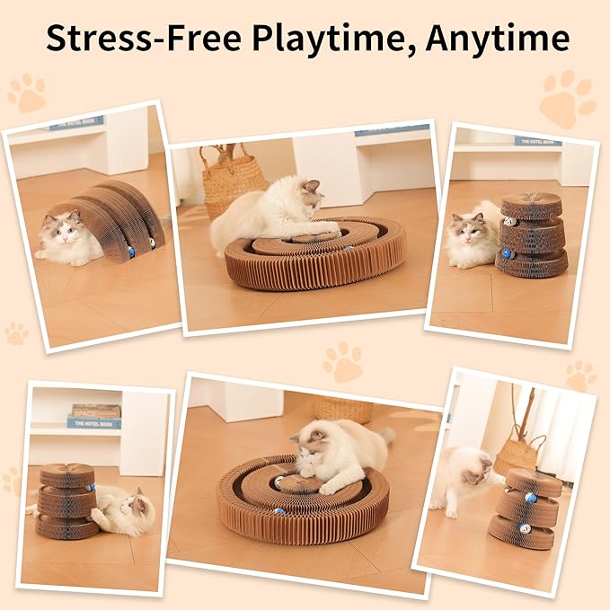 Twisty Magic Organ Cardboard Kitty Cat Scratcher, Extra-Large Accordion Foldable Magnetic Scratching Pad with Upgraded Magnets and Balls, Interactive Toy for Indoor Cats