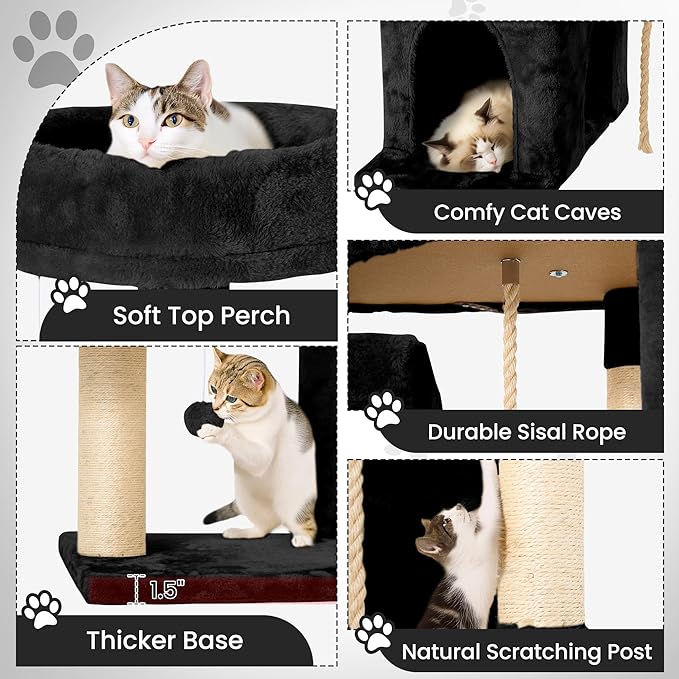 58" Cat Tree Large Cat Tower Condo w/Multi-Level Scratching Post for All Indoor Cats (Black)