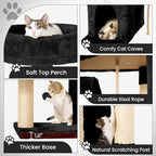 58" Cat Tree Large Cat Tower Condo w/Multi-Level Scratching Post for All Indoor Cats (Black)