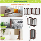 PrimeZone 96" Wide Dog Gate with Door - 30" Tall 4-Panel Solid Acacia Wooden Freestanding Puppy Gates, Foldable Indoor Pet Fence for Doorways, Stairs, Support Feet Included, Brown