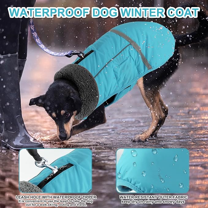 Doglay Dog Coat, Waterproof Dog Jacket Pet Winter Coat for Cold Weather with Thicken Furry Collar, Reflective Puppy Winter Jacket Warm Fleece Lining for Small Medium Large Pets