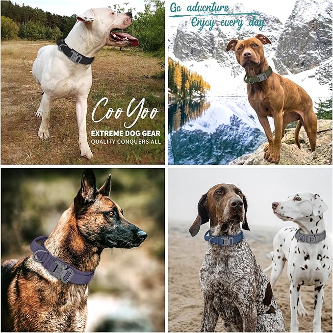 COOYOO Dog Collar,3 Piece Set Tactical Dog Collars, Adjustable Military Training Nylon Dog Collar with Control Handle and Heavy Metal Buckle for Medium and Large Dogs