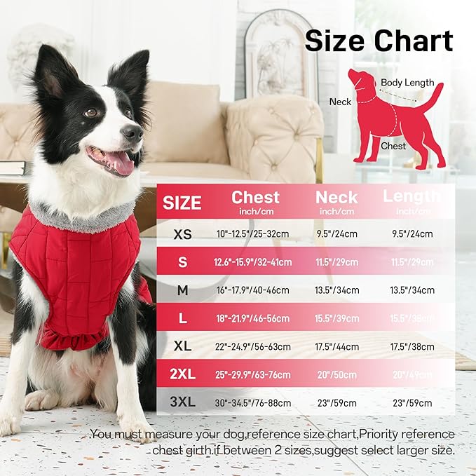 Warm Fleece Dog Coats with Durable Harness Buitl in D-Ring,Waterproof Puppy Jacket for Small Dogs,Dog Vest for Cold Winter,Red XS
