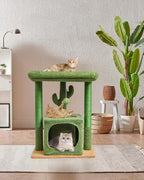 SYANDLVY 27" Cactus Cat Tree for Indoor Cats, Green Activity Tower with Scratching Posts, Modern Kitten Condo with Plush Perch & Hanging Ball for Play