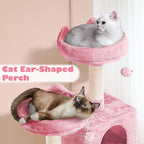 Yaheetech 62.5inches Cat Tree Cat Tower Cat Condo with Platform & Hammock, Scratching Posts for Kittens Pet Play House with Plush Perch for Indoor Activity Relaxing, Pink