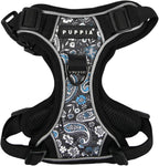 Puppia Cynthia Dog Harness H Sturdy Adjustable Neck and Chest Reflective Flower Pattern Front and Back D-Ring for Small and Medium Dogs, Black, X-Large
