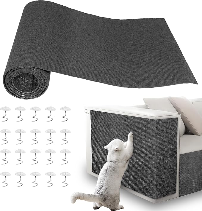 Cat Scratch Pad for Wall,Cuttable and Adhesive Cat Scratching Mat,Fun Interactive Scratcher,Cat Scratch Furniture Protector (Dark Gray,78.7×15.8inch)