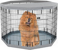PJYuCien Dog Playpen with Top Cover and Bottom Pad - Metal Foldable Exercise Pen, 8 Panels 42" H x 24" W Indoor Outdoor Pet Fence Puppy Crate Kennel, Gray