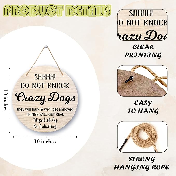 Do Not Knock Or Ring Doorbell Sign Decor, Funny Dog Warning Sign For Front Door, No Soliciting Sign For Home House Yard Outdoor, Funny Dog Door Sign Gifts For Dog Owner Dad Mom Women -b06