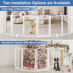Metal Freestanding Dog Gate with Cat Door for Indoor&Outdoor,120" Extra Wide Foldable Pet Gate,32" Tall Foldable Indoor Dog Fence for Wide Openings Stairs,Deck,Yard,Doorways(6 Panels,White)