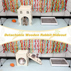 BWOGUE Extra Large Wooden Bunny Castle Hideout Split Balcony for Indoor Bunnies, Multistory Climbing Tower Hideout with Stairs, Ventilated Sturdy House for Rabbits Guinea Pigs and Chinchillas