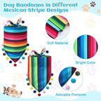 2 Pcs Mexican Dog Bandana Cinco De Mayo Fiesta Dog Costume Summer Mexican Pet Triangle Bib Adjustable with Pom Poms for Small Medium Pets Cats