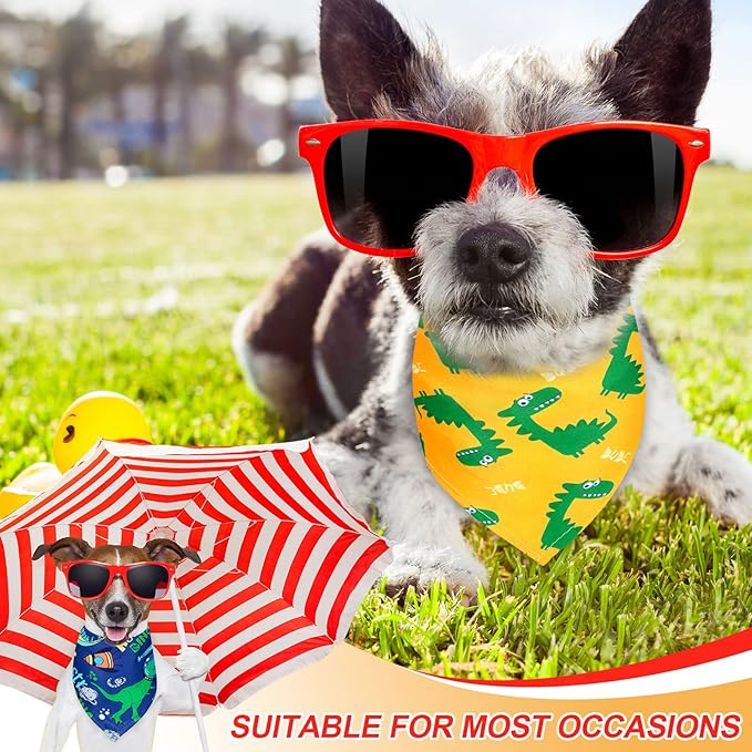 8 Pieces Summer Boy Dog Bandanas Dinosaur Triangle Bid Scarf for Dogs Pet Cute Colorful Adjustable Bandana Accessories for Small Medium Pet Puppy Cats