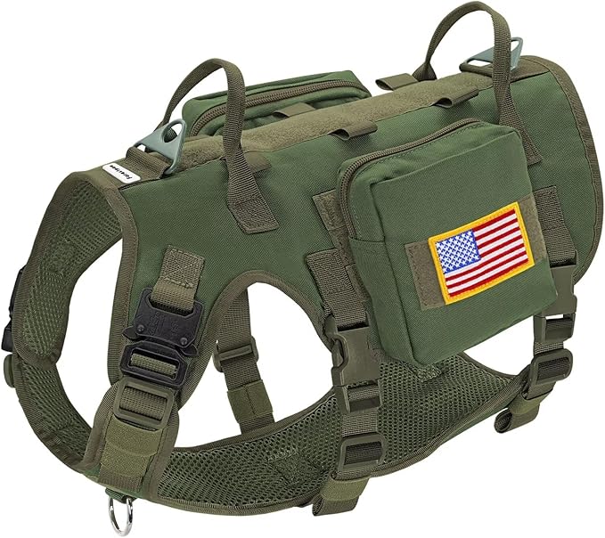 Forestpaw Dog Harness for Large Dogs,Tactical Dog Harness with Handle,No Pull Military Service Dog Vest with Pockets Adjustable for Walking Training,Green,Chest 21.5-45"