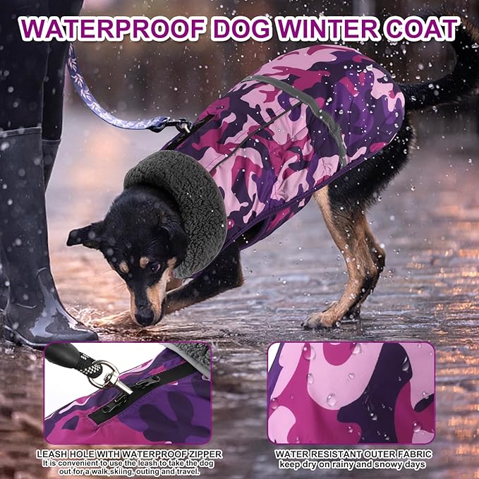 Doglay Dog Coat, Waterproof Dog Jacket Pet Winter Coat for Cold Weather with Thicken Furry Collar, Reflective Puppy Winter Jacket Warm Fleece Lining for Small Medium Large Pets