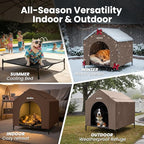 42" 2-in-1 Dog House for Medium Dogs, Elevted Dog House Outdoor/Indoor, Puppy Shelter Outside,Water Resistant 600D PVC and Durable 2x1 Textilene Raised Dog Bed(Brown)