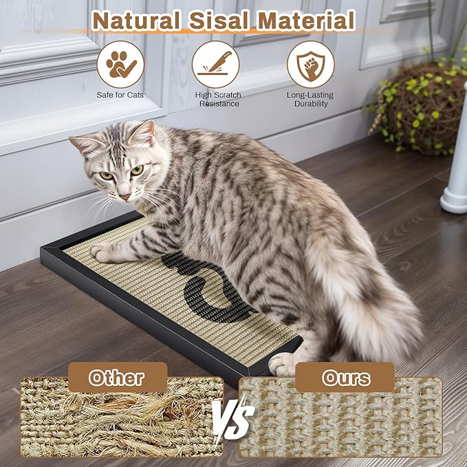 Ownpets Sisal Cat Scratcher, Cat Wall Mounted Scratcher, Cute Scratch Pad for Indoor Cats, with Frame Decorative Art Scratching Board Furniture Protector