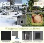 Merax 4 Tiers Outdoor Cat House, Weatherproof Cat Tree Tower with Waterproof Roof and 2 Doors, Feral Cat Shelter Outside Enclosure, Multi-Level Play Zones with Balcony for Small Animals