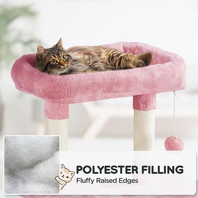 Topeakmart 63in Cat Tree, Large Cat Tower Furniture w/Cat Condo, Padded Platform & Sisal-Covered Scratching Post, Stable Cat Tower Pet Play House, Pink