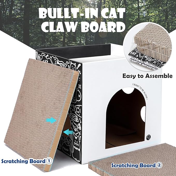 Cardboard Cat House with 2 Story Scratch Pads - Cat Play House for Indoor Cats - Corrugated Scratcher Box - Hideout for Small Animals