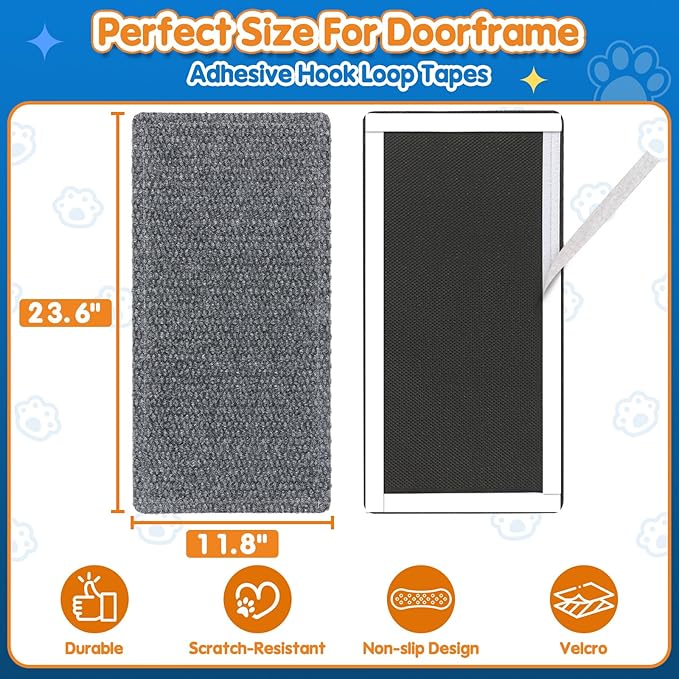 Wall Cat Scratcher for Indoor Cats,23.6x11.8”Corner Cat Scratcher,Cat Scratch Pad Furniture Protector for Door & Wall,Couch, Durable Cat Scratching Board Easy Mount(Grey, 23.6”x11.8”)