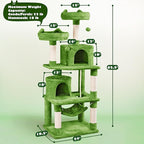 Topeakmart 62.2 inches Cat Tree with Double Condos, Cat Tower with Scratching Posts & Hammock & Foam-Padded Perches, Kitty Activity Tree Center Kitten Play House, Green