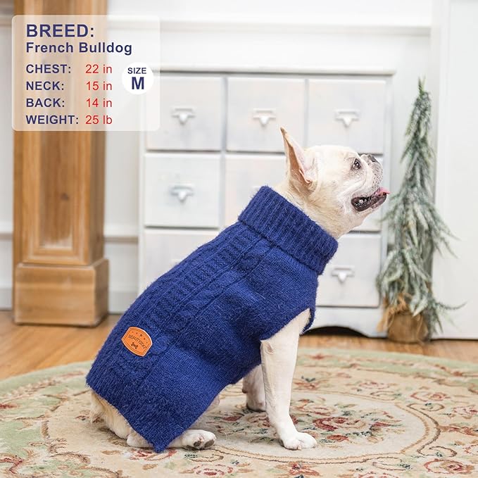 BEAUTYZOO Small Dog Sweater -Turtleneck Knitted Dog Sweaters for Dogs Puppy Girls Boys, Winter Dog Clothes Cable Knitwear with Leash Hole, Dog Christmas Sweater Pullover Sweatshirt for S M Pet Apparel