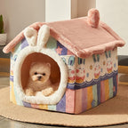 JIUPETY Cute Small Dog House Indoor, Foldable House Kennel Bed Mat with Cushion, L Size Tent for 11-16 lb Dogs and 18-22 lb Cats, Dog Cave Bed with Non-Slip Bottom, Rainbow