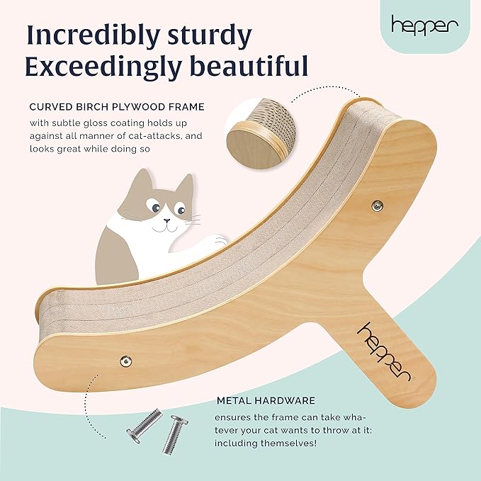 Hepper Hi-Lo Cardboard Cat Scratcher with Real Wood & Metal Frame - 3-Position Cat Scratchers for Indoor Cats - Curved Cat Scratching Board Activates Muscles - Cat Scratching Post for Large Cats