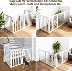ZJSF Freestanding Indoor Dog Gate for House Foldable Wood White Puppy Gate for Doorways Pet Gate for Stairs Extra Wide Pet Fence 32" Height 4 Panels