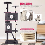 24/7 Shop at Home Court 70 inch Multi-Level Cute Cat Tree Tower with Dangling Ball and Scratching Posts for Indoor Cats Adults, Kitten Supplies, Pet House, Ash Gray