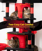 Heavy Duty Cat Tree for Indoor Cat, 71 Inch Large Cat Tower with Scratching Post and Top Perch, Hammock, Big Cat Condo for Adult Cats Kittens, PMT03RD, Black Red