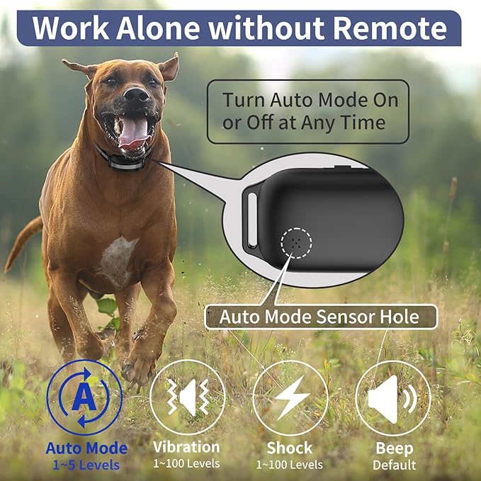 PetJoy Bark Collar with Remote, Bark and Training Collar Combo, Shock Collar for Large Dogs, Auto Bark Collar - Shock, Vibration, Beep and Auto Mode (Level 1-5), Remote Range 2800 Ft