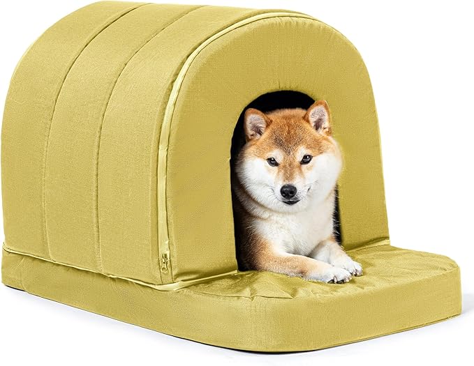 Orthopedic Dog House 2.0 - Outdoor Waterproof Dog Shelter w/Porch - Scratch Proof Indoor Pet House w/Egg-Crate Foam - Ideal for Medium Breeds & Fits 30-Inch Crate - 29"x18", Moonstone