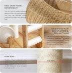 Modern Cat Tree, 30 Inch Wood Cat Tree Tower with Hand-Woven Basket Nest, Sisal Staircase and Scratch Toys, Heavy-Duty Multi-Level Indoor Tower