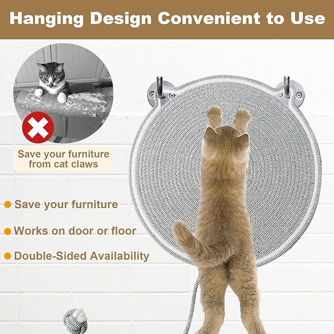Cat Scratching Pad, Natural Cotton Rope Cat Scratch Mat, 16.9'' Round Wall & Floor Scratcher, Durable Furniture Protector for Couch, Carpet, Sofa, Eco-Friendly Cat Scratcher Pad(Grey)
